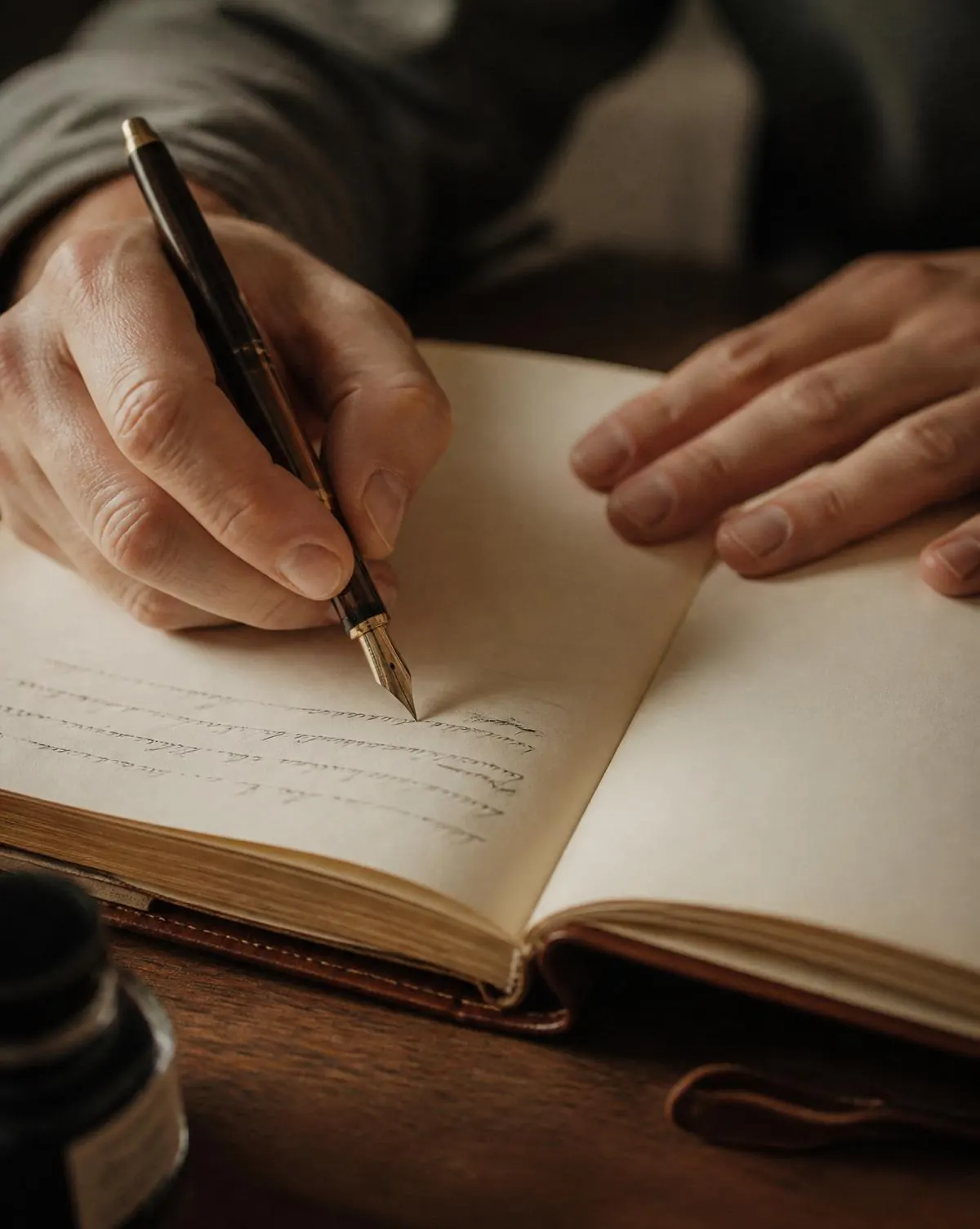 Manos tomando notas a mano sobre un cuaderno.